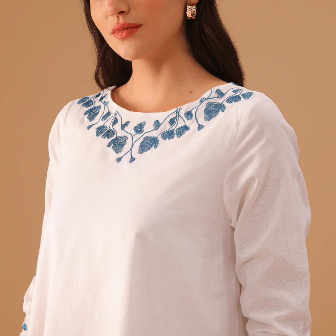 White Embroidered Ramie Maxi Dress - Image 3