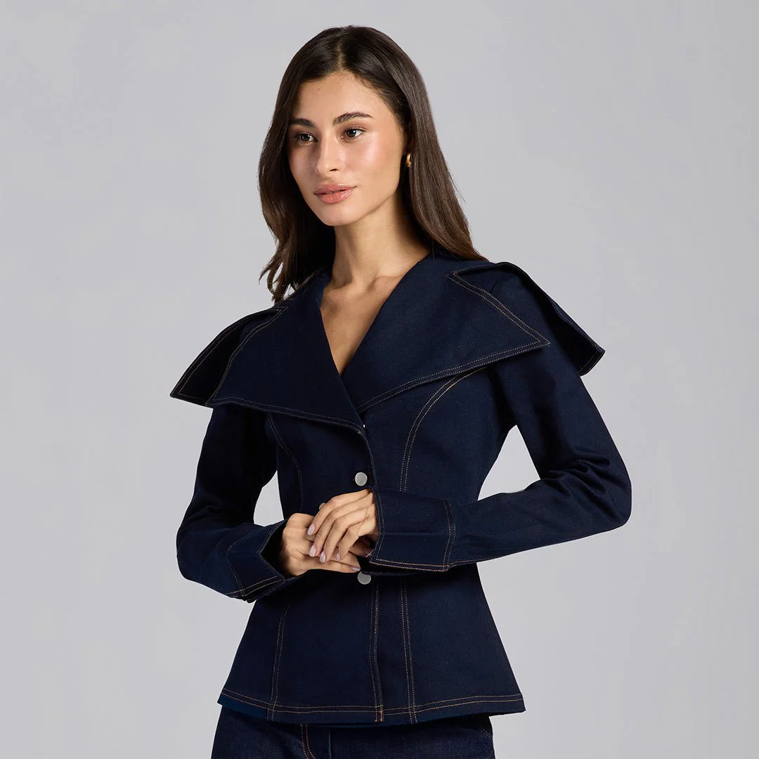 Wide Collar Denim Top