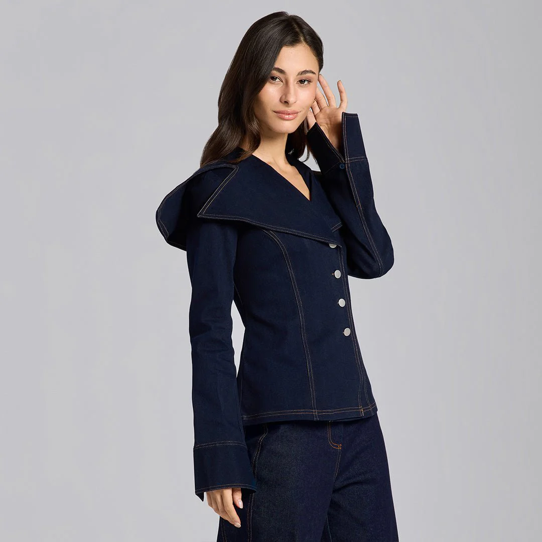 Wide Collar Denim Top - Image 3