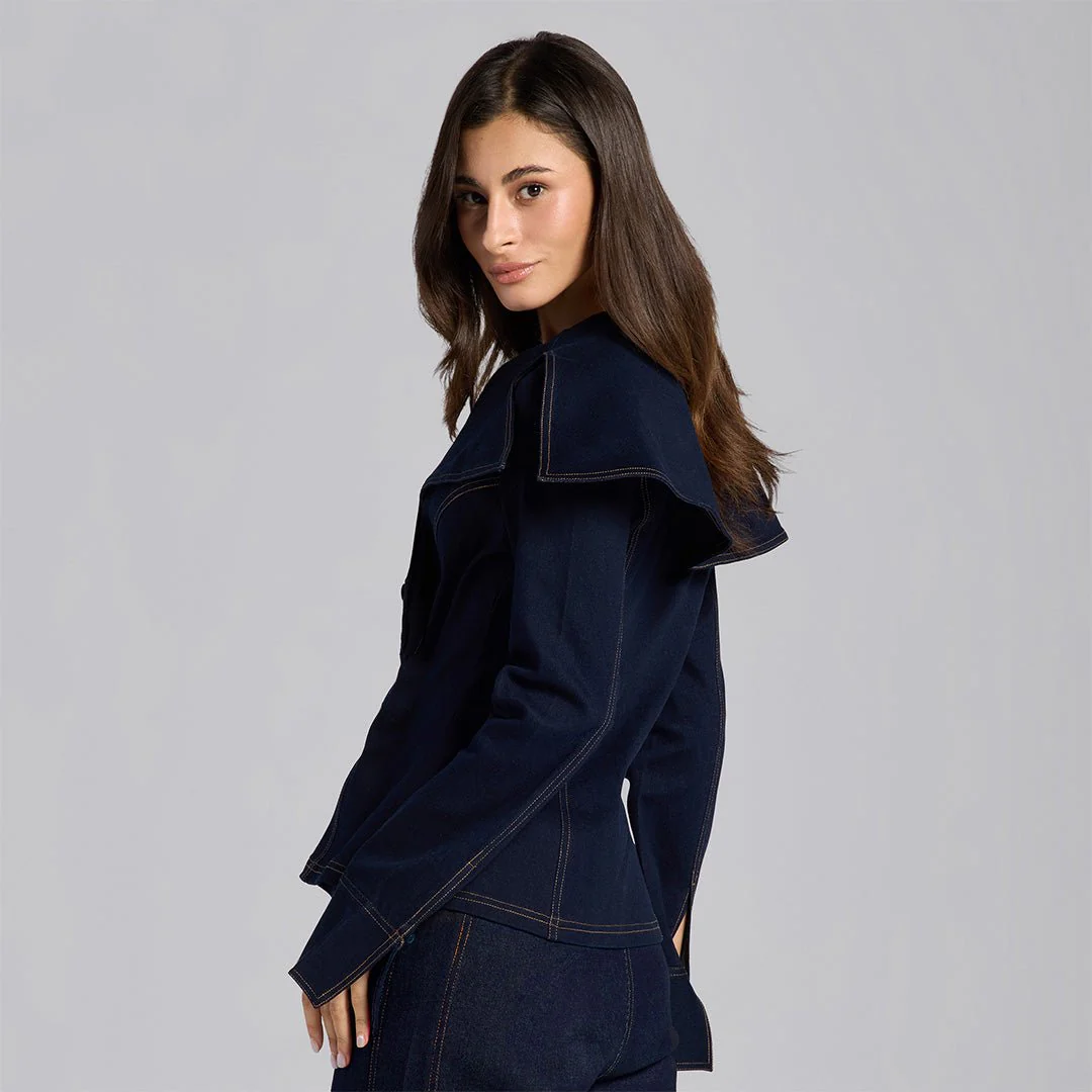Wide Collar Denim Top - Image 4
