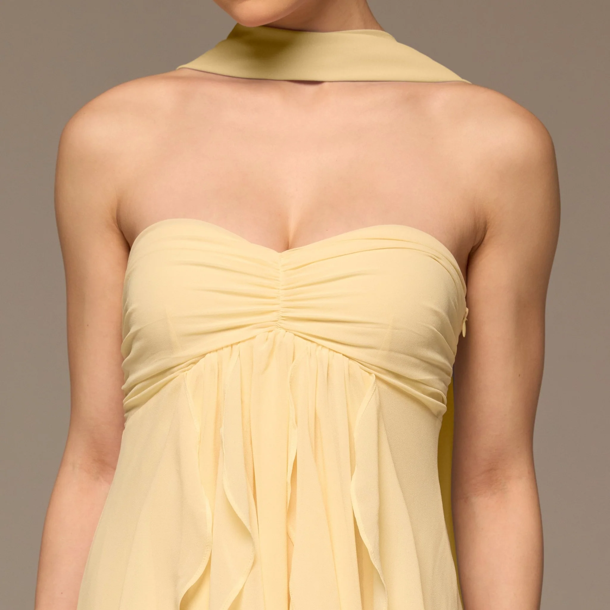 Yellow Strapless Ruffle Chiffon Maxi Dress - Image 3