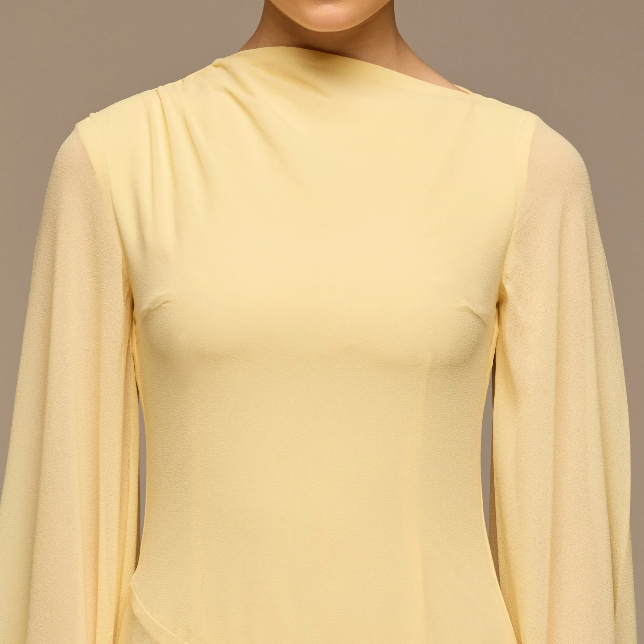 Yellow Flared Sleeve Chiffon Maxi Dress - Image 4