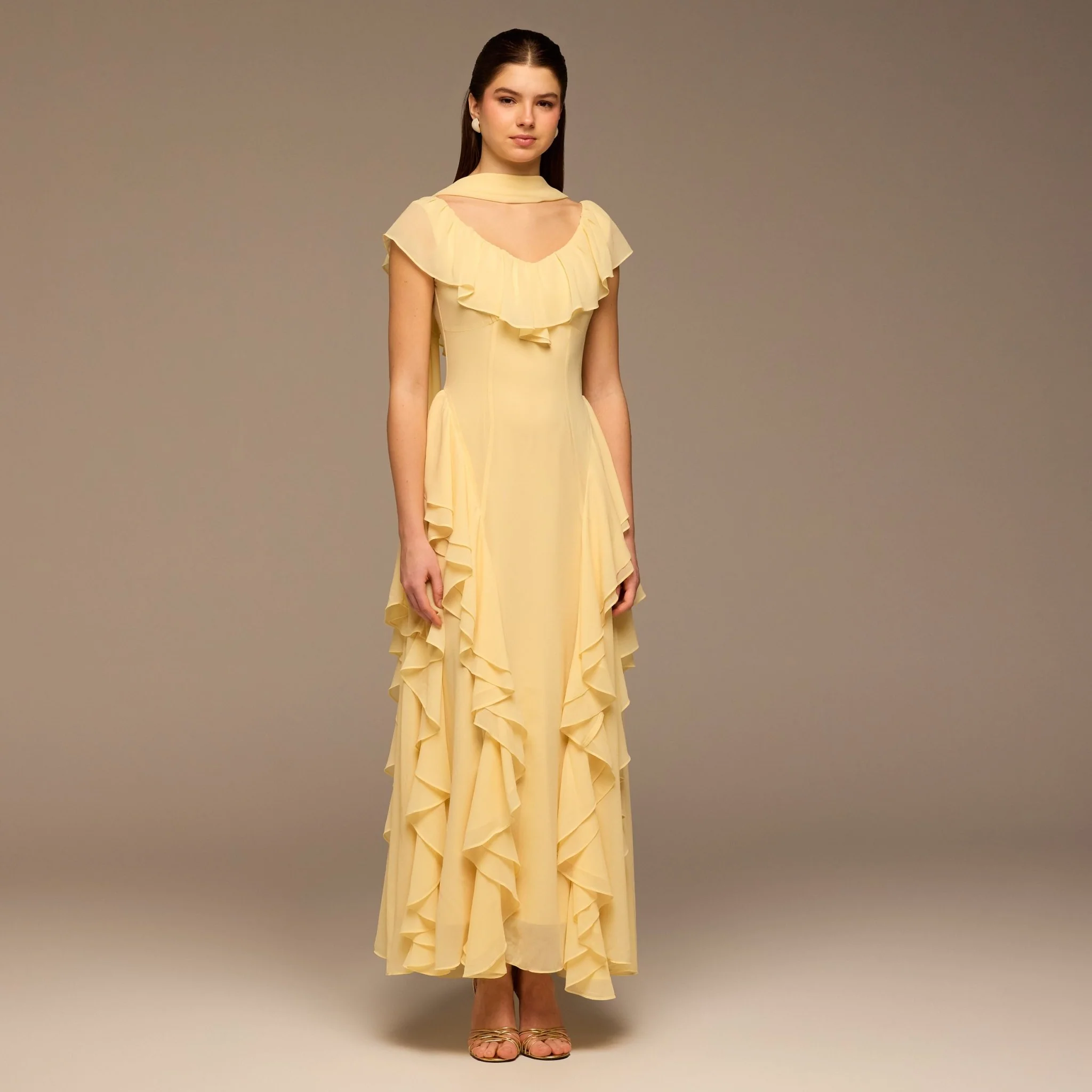 Yellow Ruffle Chiffon Maxi Dress - Image 2