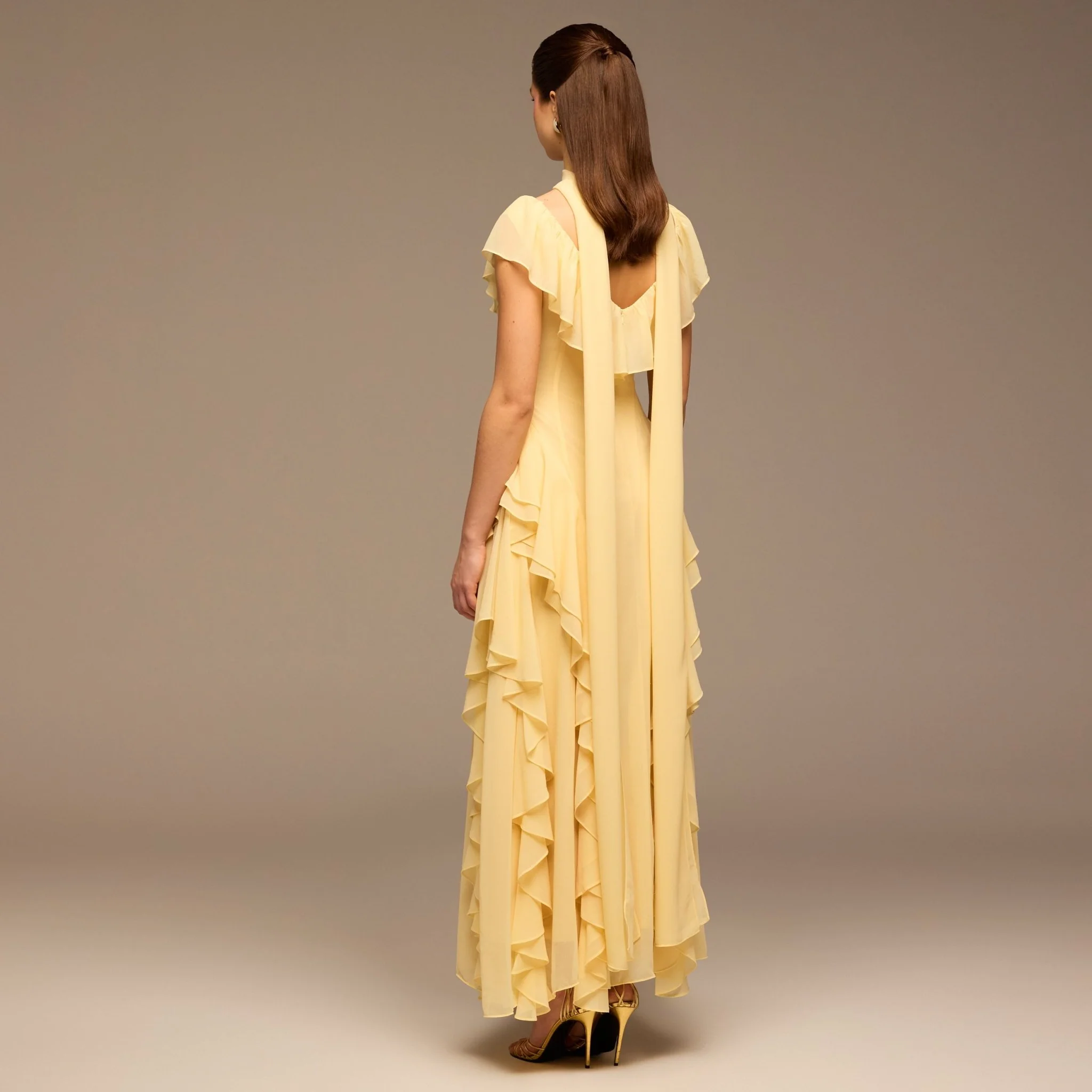 Yellow Ruffle Chiffon Maxi Dress - Image 4